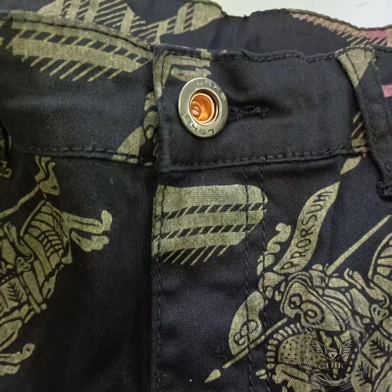 Pantaloni punk da uomo in cotone con stampa teschio patch