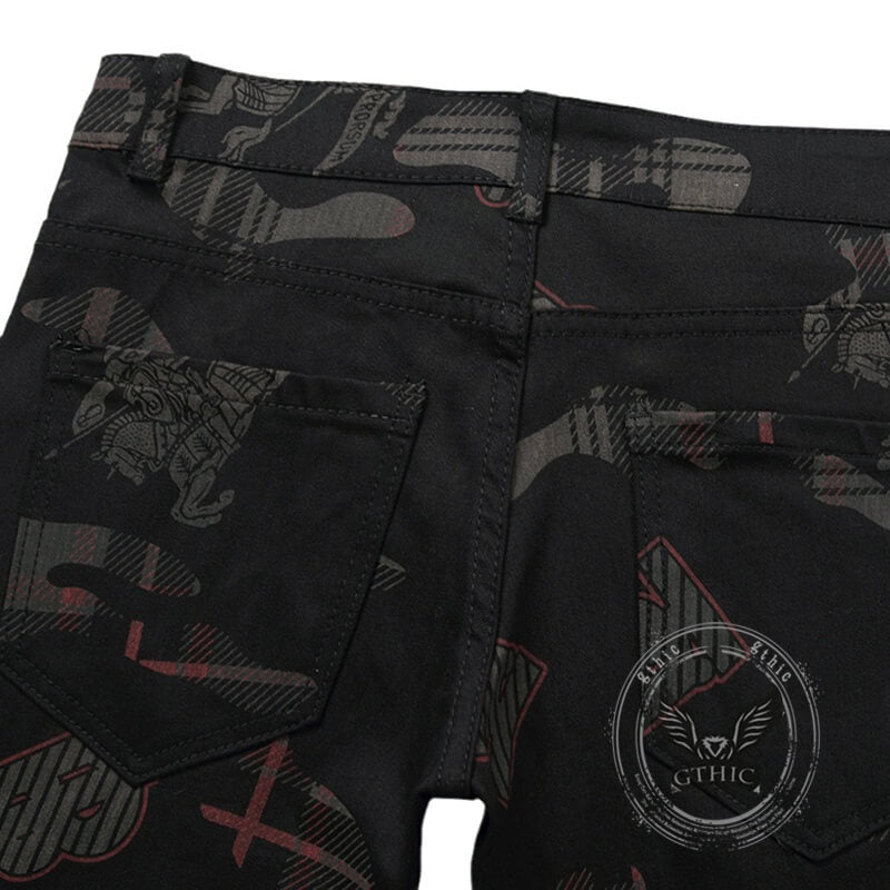 Gothic Black Print Straight Stretch Jeans | Gthic.com