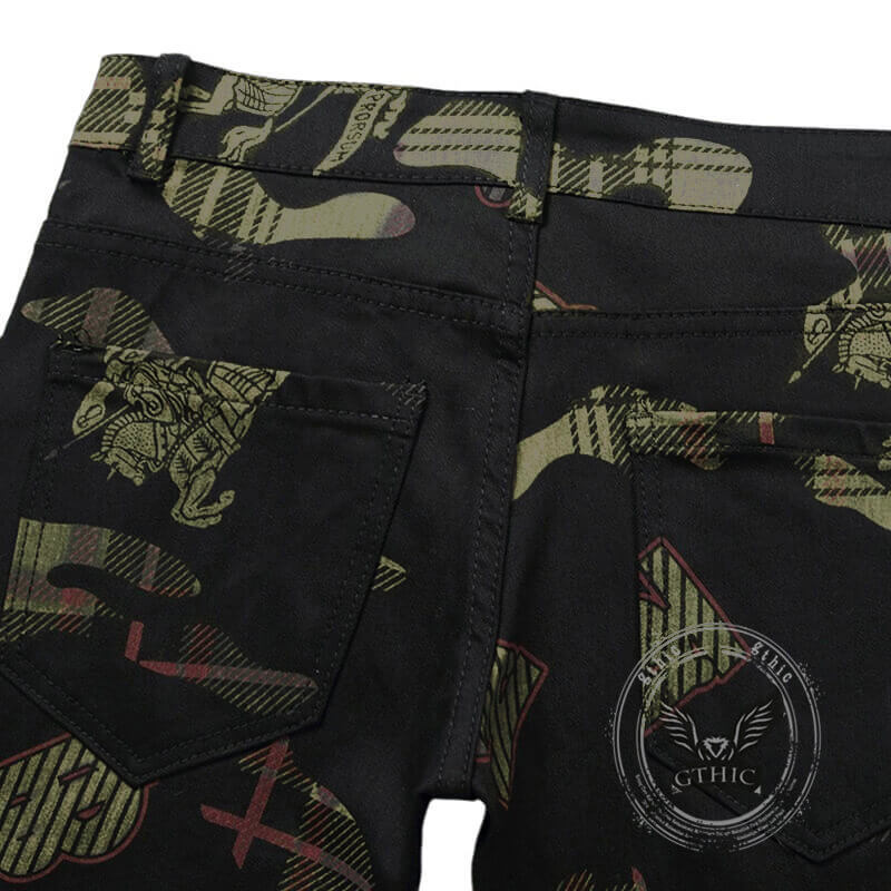 Pantaloni punk da uomo in cotone con stampa teschio patch