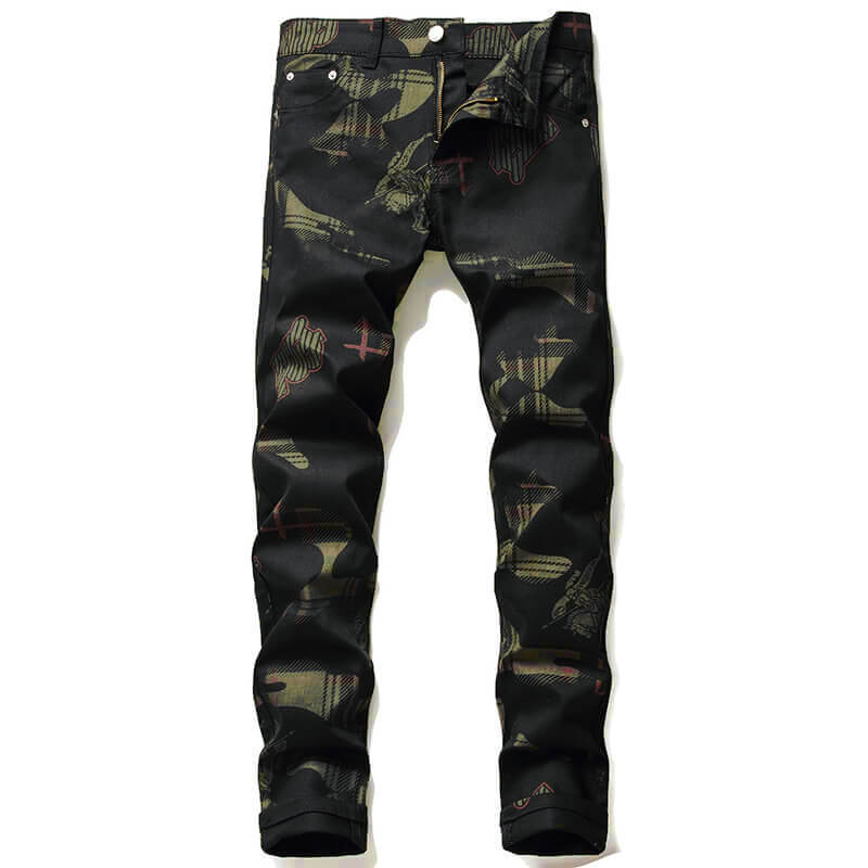 Gothic Black Print Straight Stretch Jeans | Gthic.com
