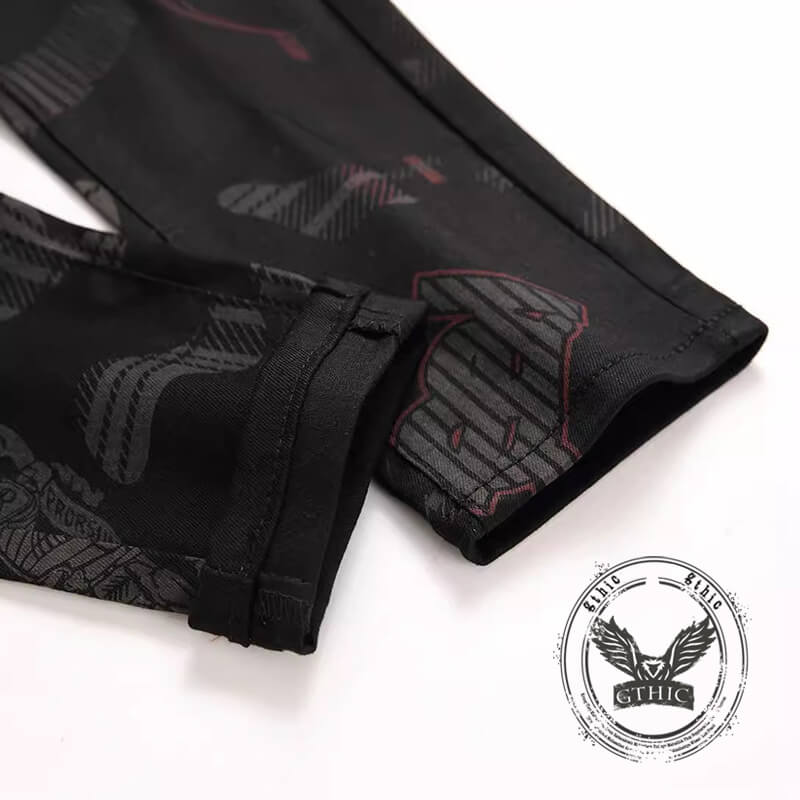 Gothic Black Print Straight Stretch Jeans | Gthic.com