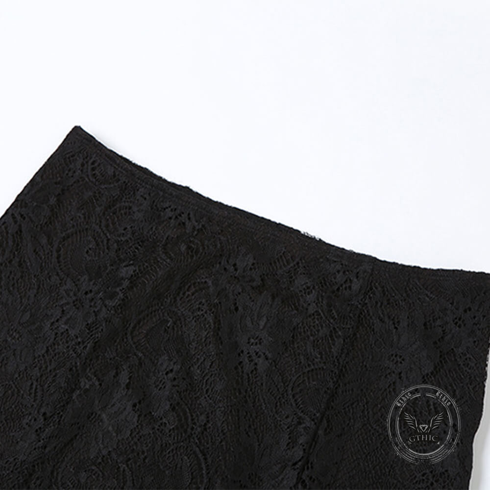 Gothic Black Sheer Lace Side Slit Long Skirt