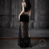 Gothic Black Sheer Lace Side Slit Long Skirt | Gthic.com