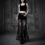 Gothic Black Sheer Lace Side Slit Long Skirt | Gthic.com