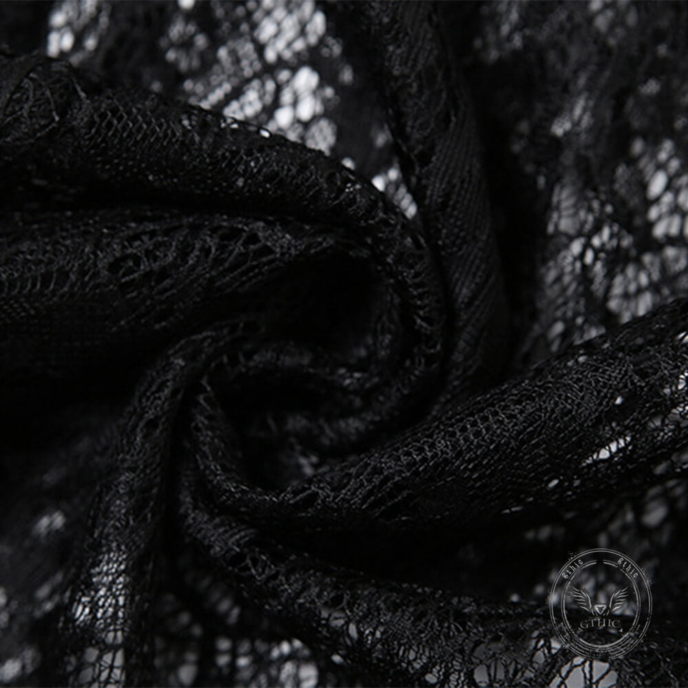 Gothic Black Sheer Lace Side Slit Long Skirt