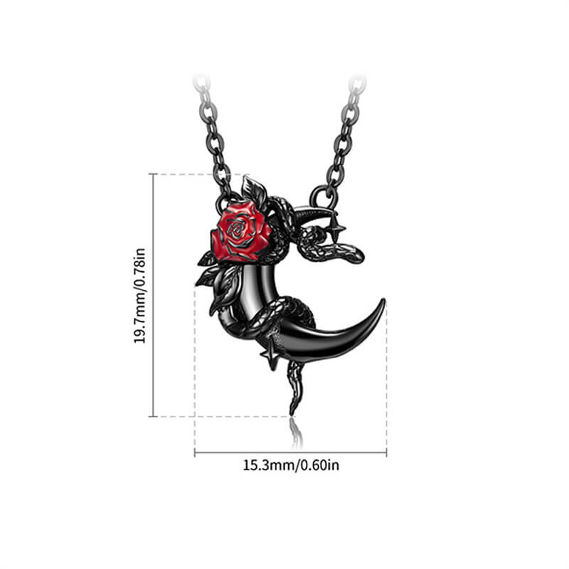 Gothic Black Snake Rose Moon Sterling Silver Necklace 03 | Gthic.com