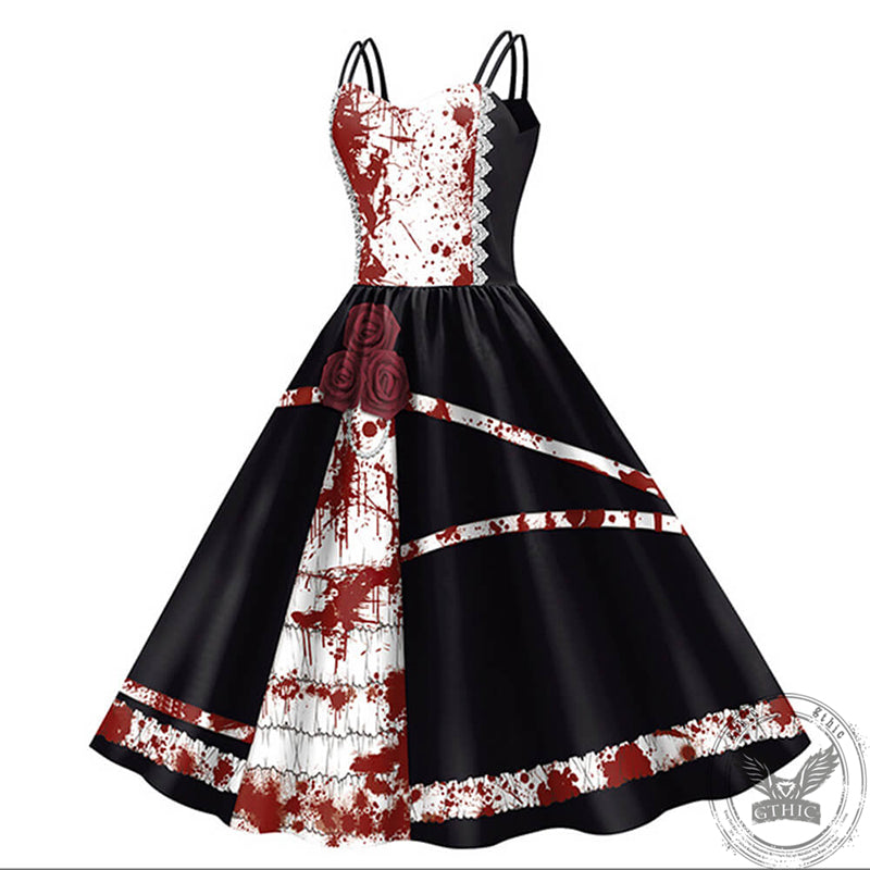 Gothic Bloody Rose Print Dress | Gthic.com