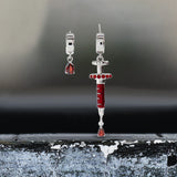 Gothic Bloody Syringe Gem Alloy Silver Plated Stud Earrings