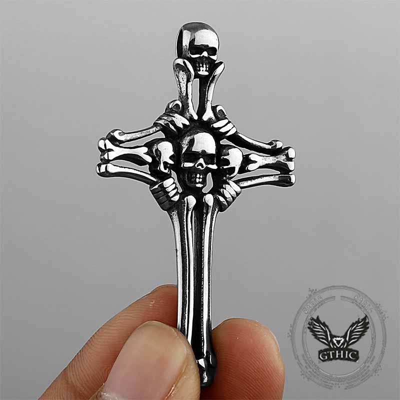 Gothic Bone Skull Stainless Steel Cross Pendant | Gthic.com