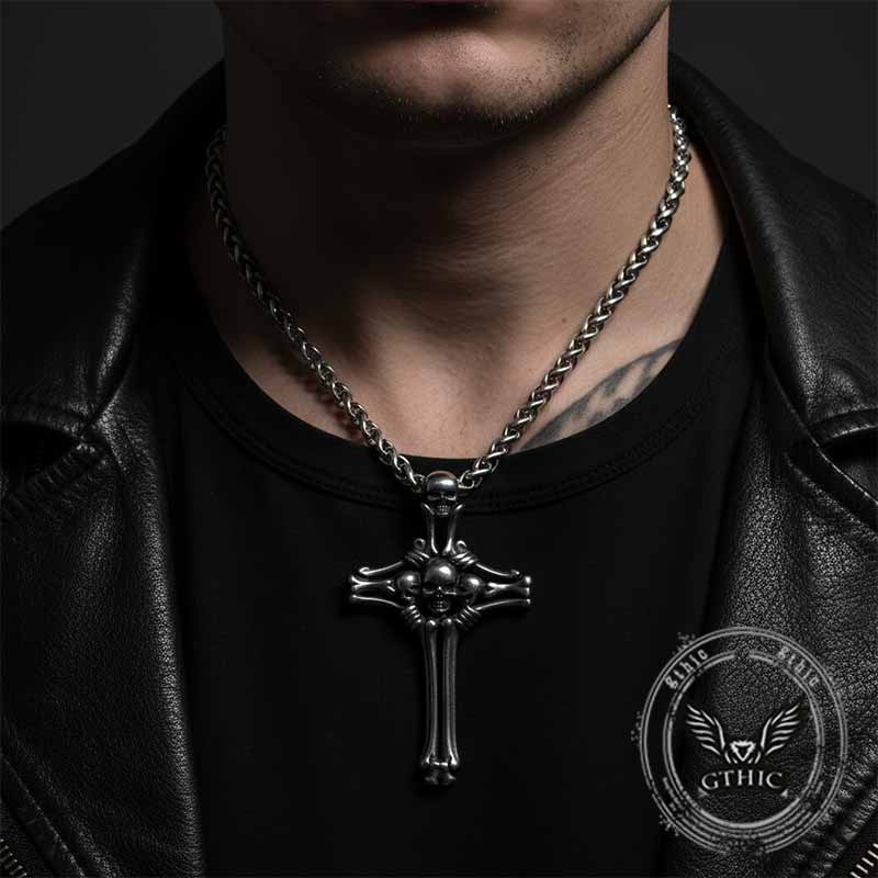 Gothic Bone Skull Stainless Steel Cross Pendant | Gthic.com