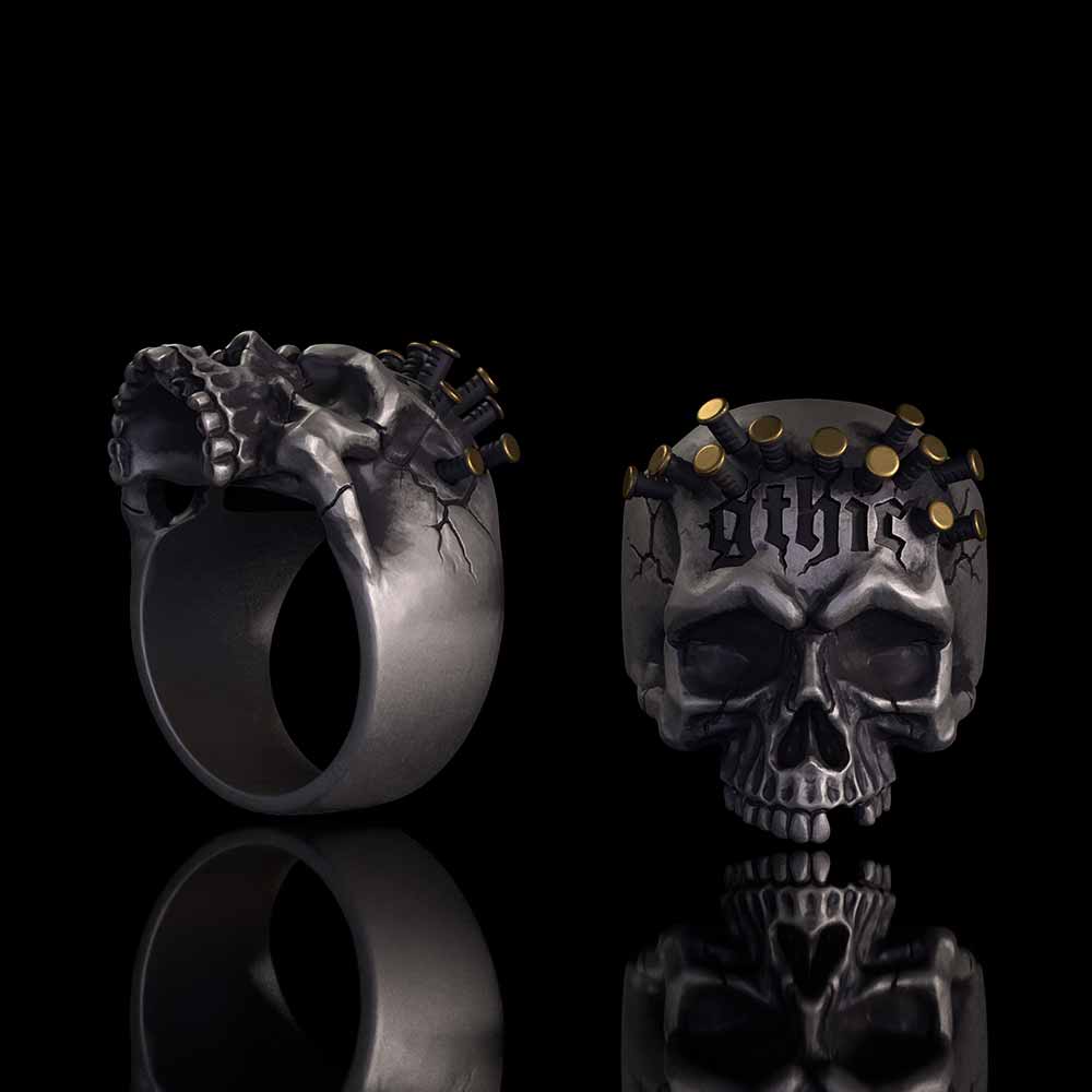 Gothic Bullet Crown Skull Sterling Silver Ring | Gthic.com