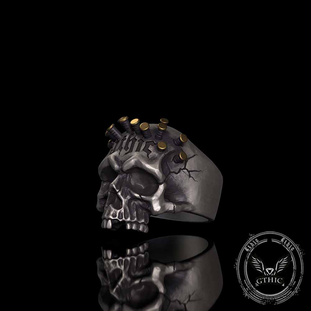 Gothic Bullet Crown Skull Sterling Silver Ring | Gthic.com