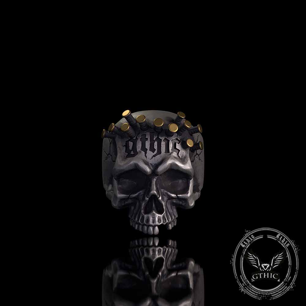 Gothic Bullet Crown Skull Sterling Silver Ring | Gthic.com