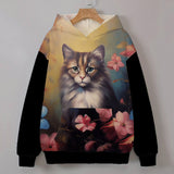 Gothic Cat and Flower Cotton Blend Hoodie