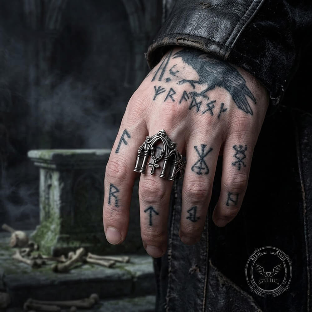 Gothic Cathedral Sterling Silver Cross Ring | Gthic.com