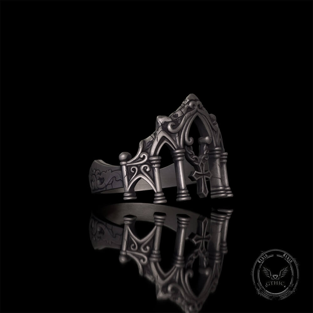 Gothic Cathedral Sterling Silver Cross Ring