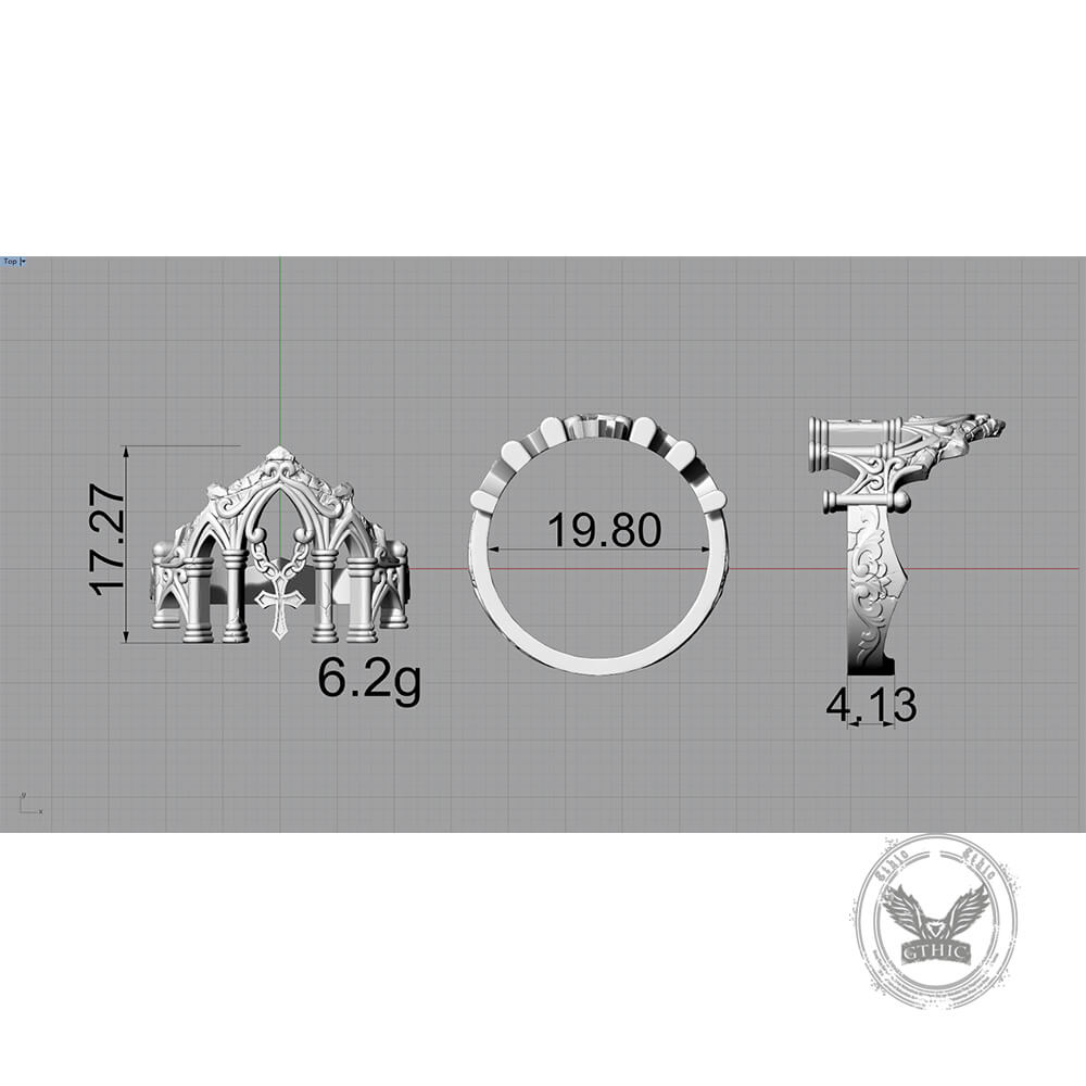 Gothic Cathedral Sterling Silver Cross Ring