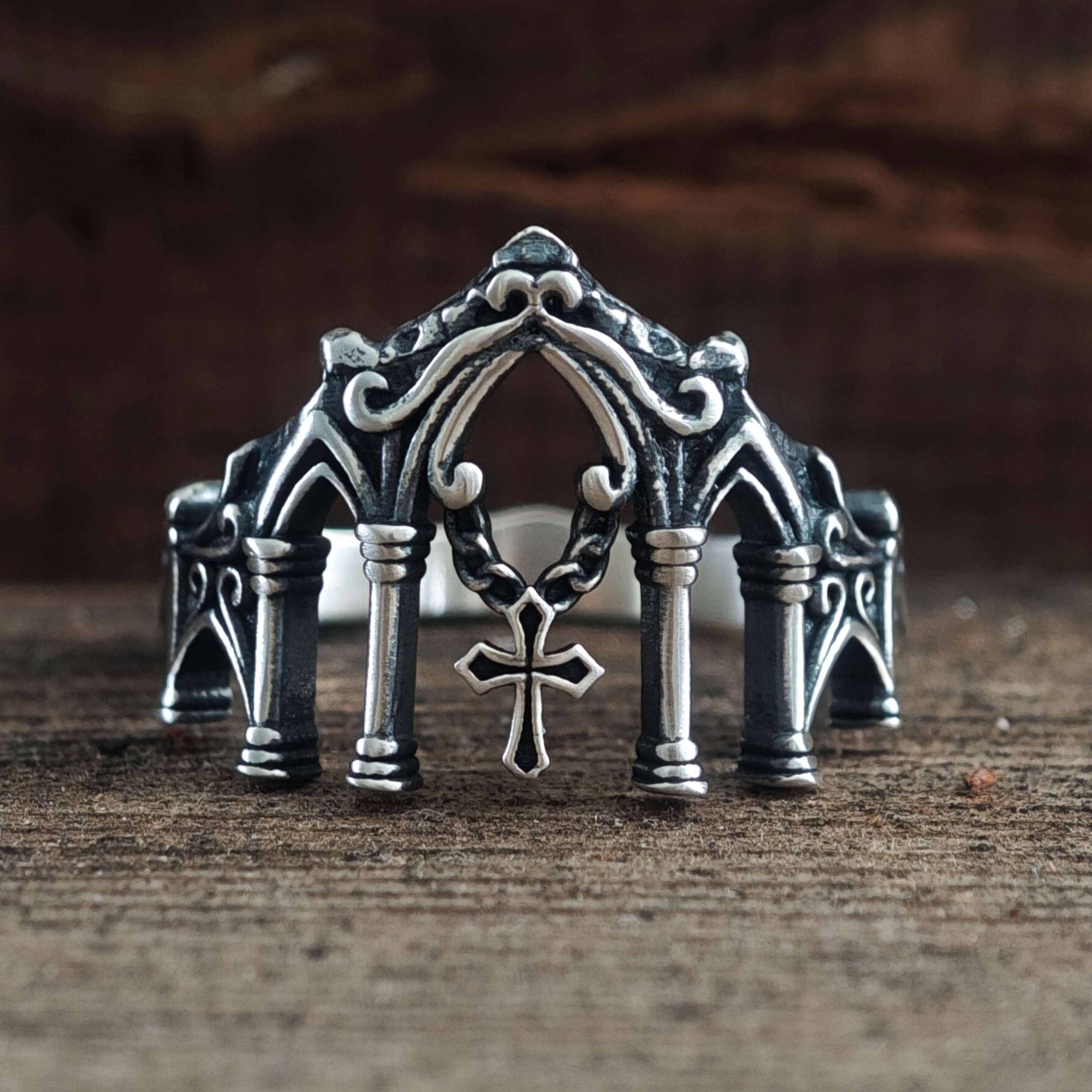 Gothic Cathedral Sterling Silver Cross Ring | Gthic.com
