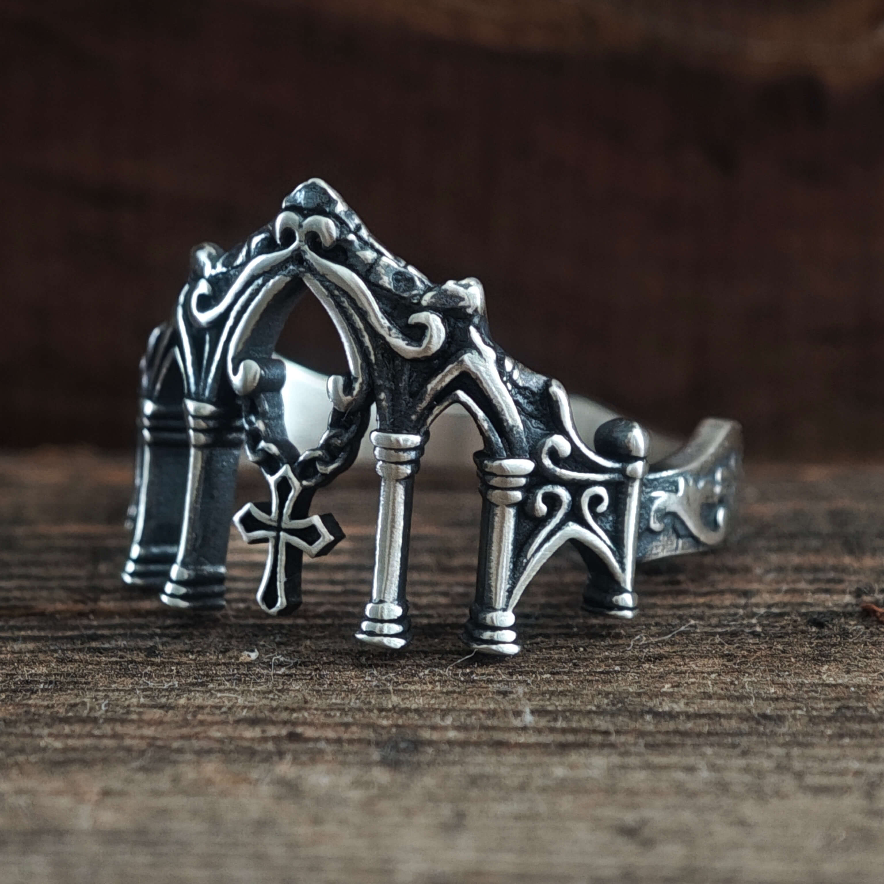 Gothic Cathedral Sterling Silver Cross Ring | Gthic.com