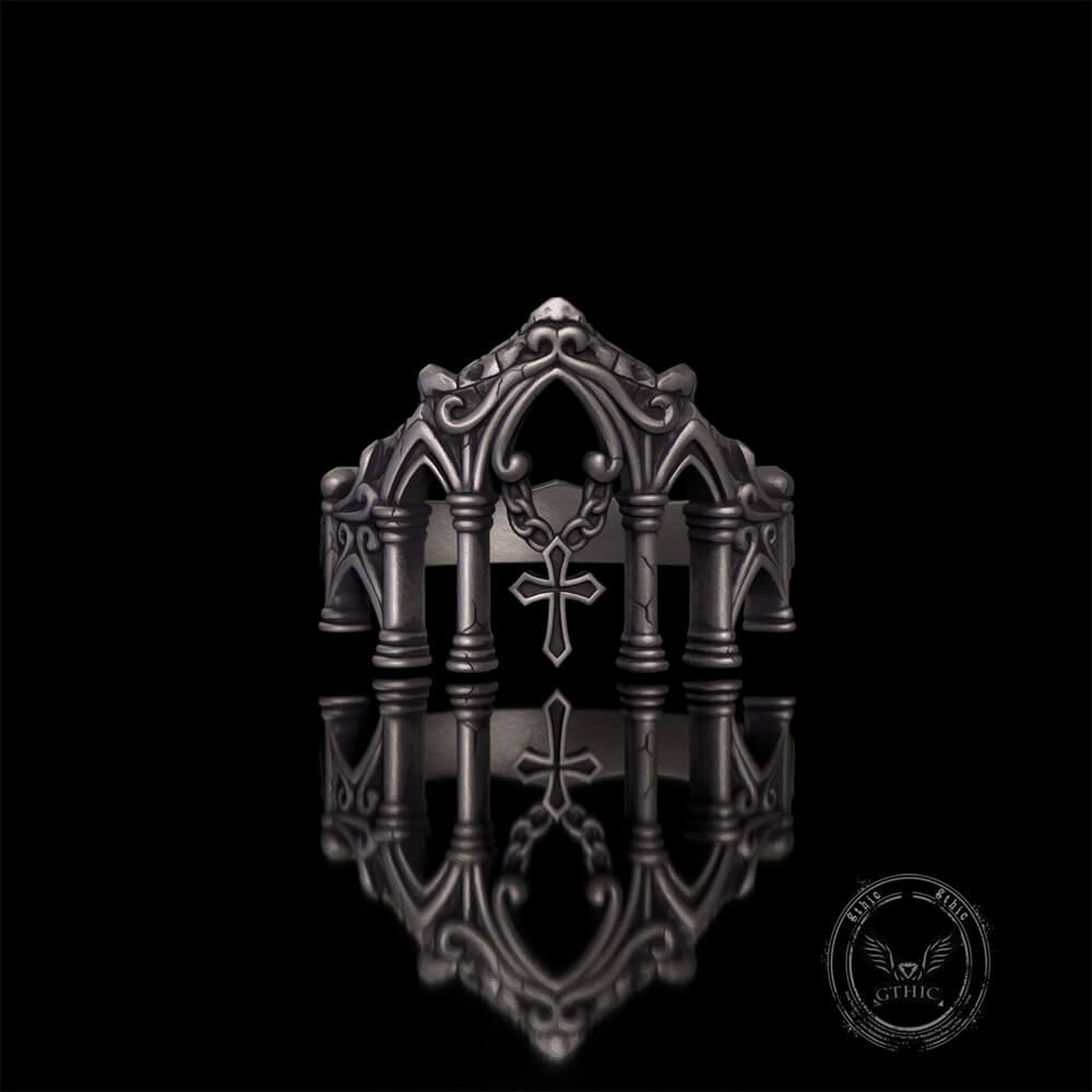 Gothic Cathedral Sterling Silver Cross Ring | Gthic.com