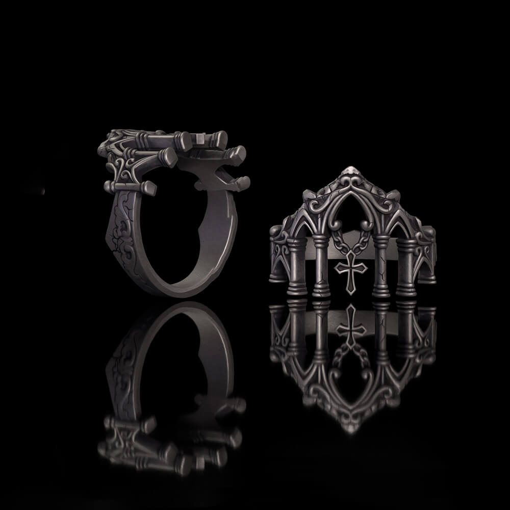 Gothic Cathedral Sterling Silver Cross Ring | Gthic.com
