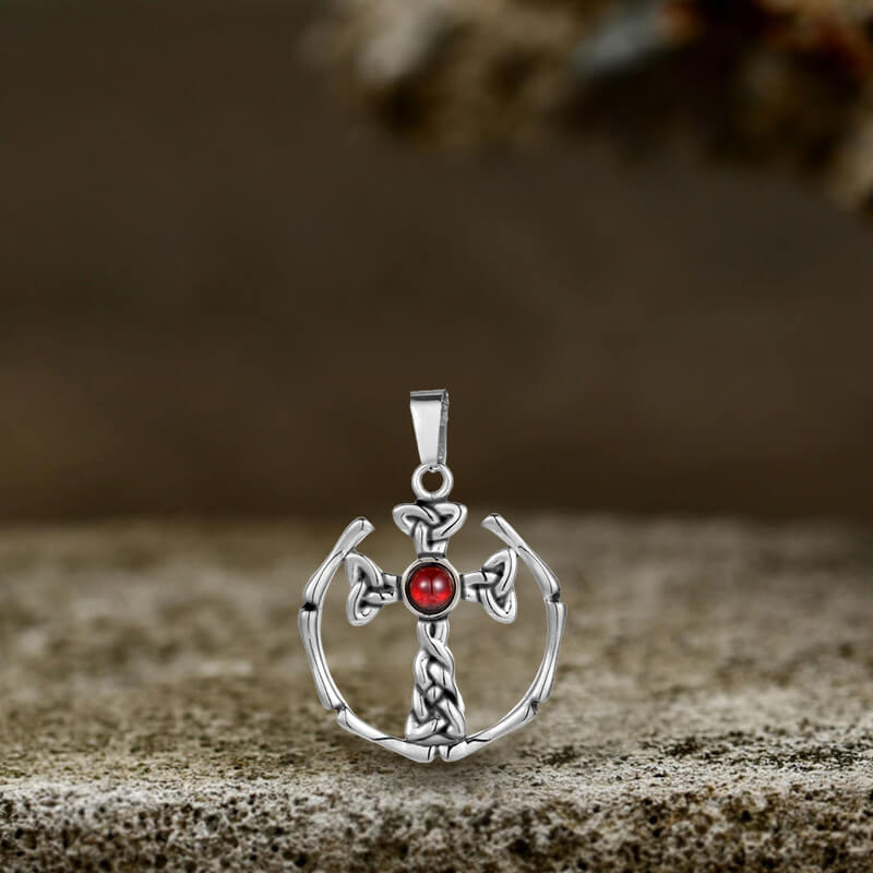 Gothic Circle Braided Cross Stainless Steel Pendant | Gthic.com