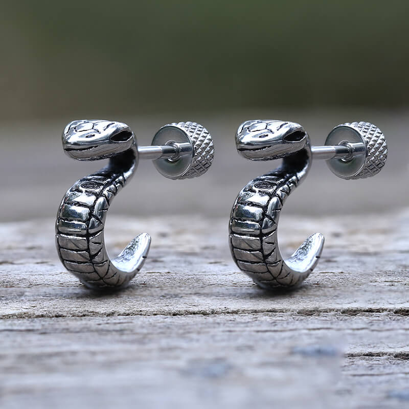 Gothic Cobra Snake Stainless Steel Stud Earrings | Gthic.com