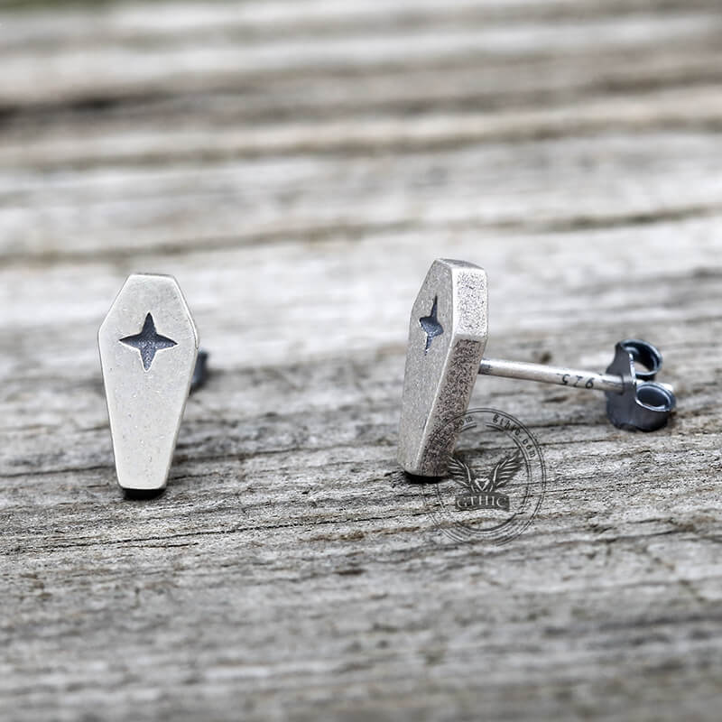 Gothic Coffin Cross Sterling Silver Stud Earring | Gthic.com