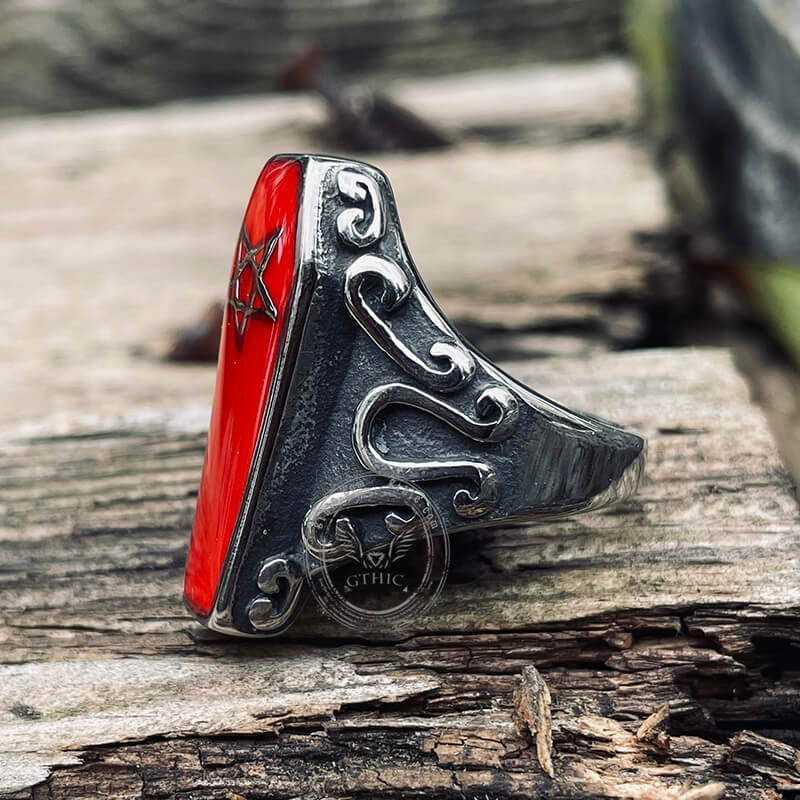 Gothic Coffin Pentagram Stainless Steel Ring | Gthic.com