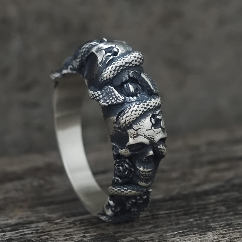 Gothic Coiled Snake Skull Sterling Silver Ring – GTHIC