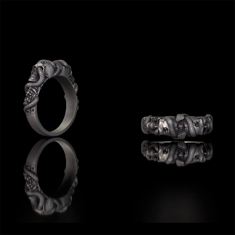 Gothic Coiled Snake Skull Sterling Silver Ring | Gthic.com