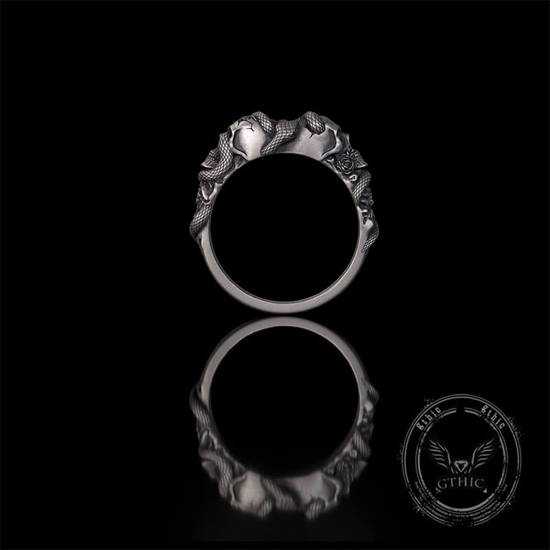 Gothic Coiled Snake Skull Sterling Silver Ring | Gthic.com