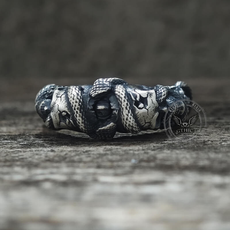 Gothic Coiled Snake Skull Sterling Silver Ring | Gthic.com