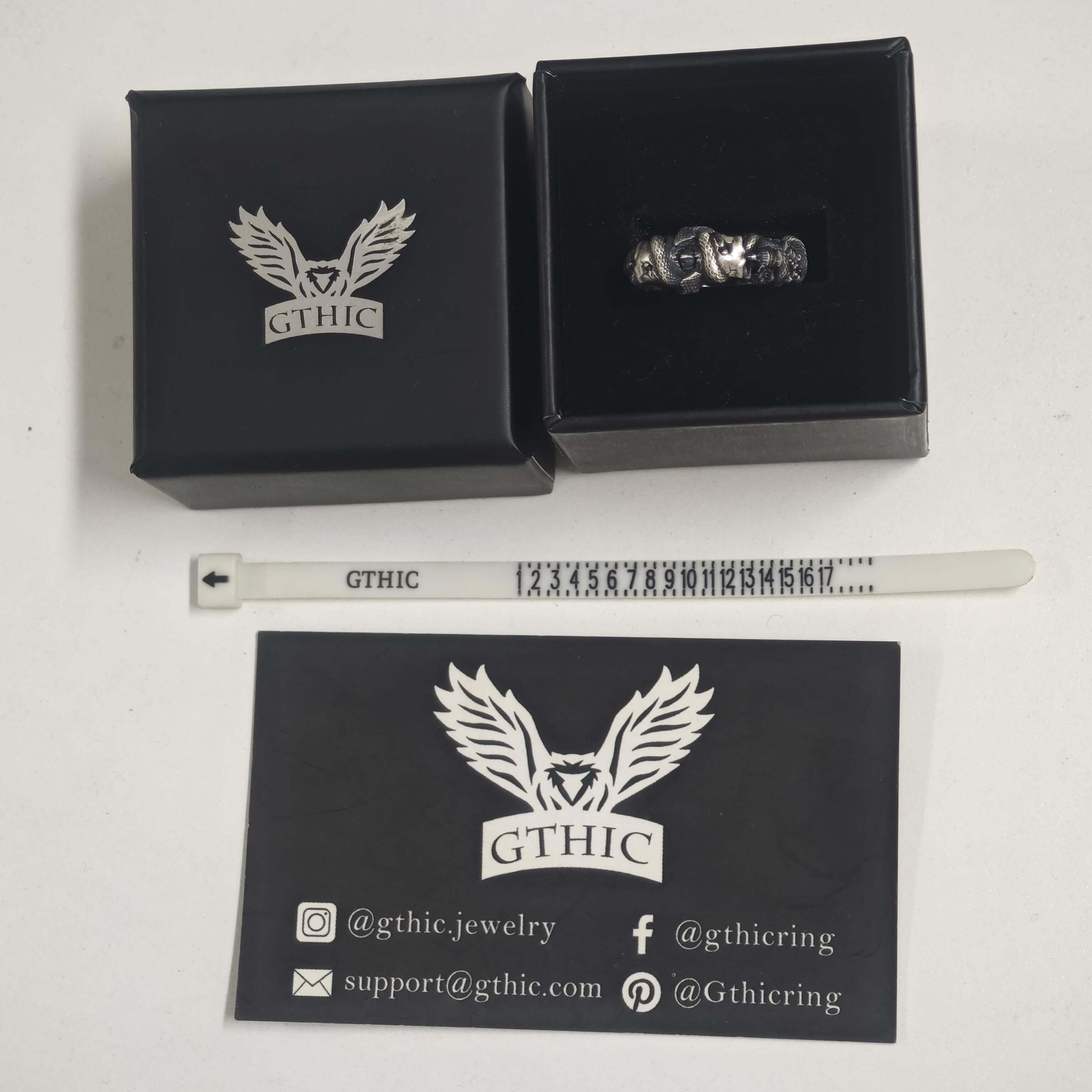 Gothic Coiled Snake Skull Sterling Silver Ring