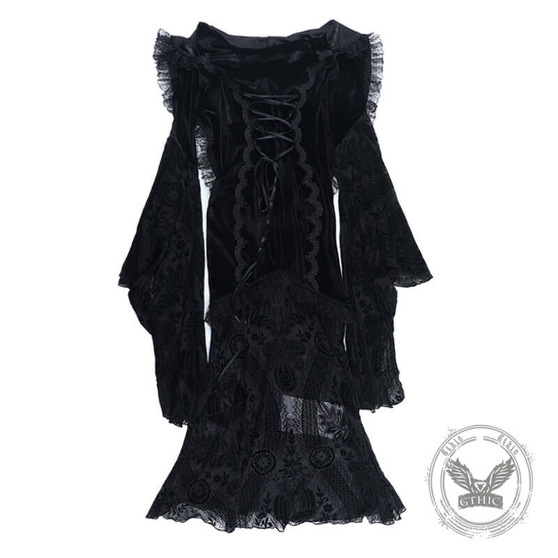 Gothic Cosplay Halloween Trumpet Sleeve Hip Cloak Dress