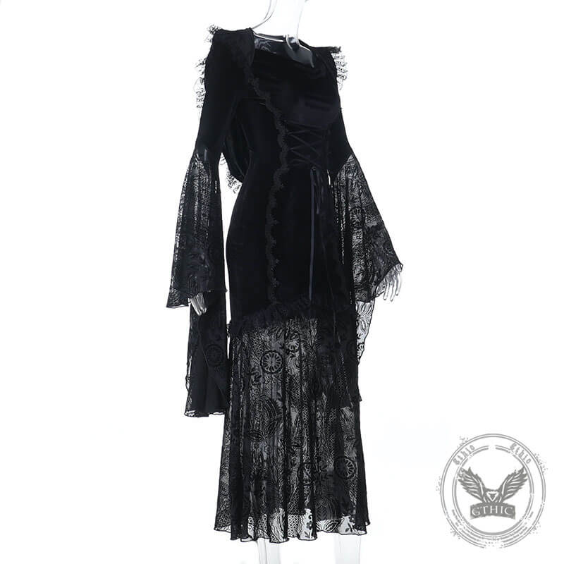 Gothic Cosplay Halloween Trumpet Sleeve Hip Cloak Dress