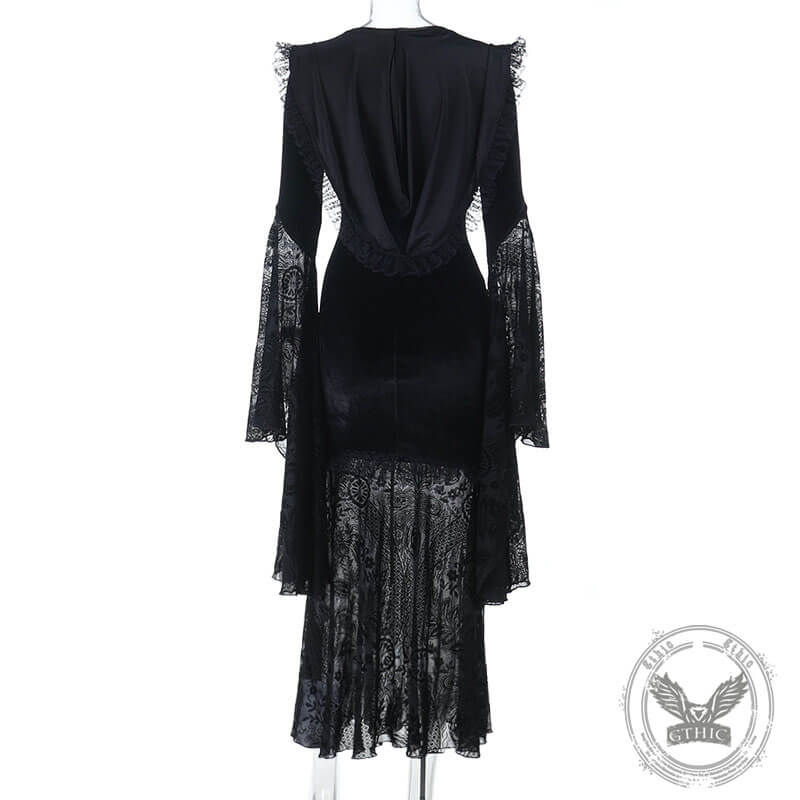 Gothic Cosplay Halloween Trumpet Sleeve Hip Cloak Dress