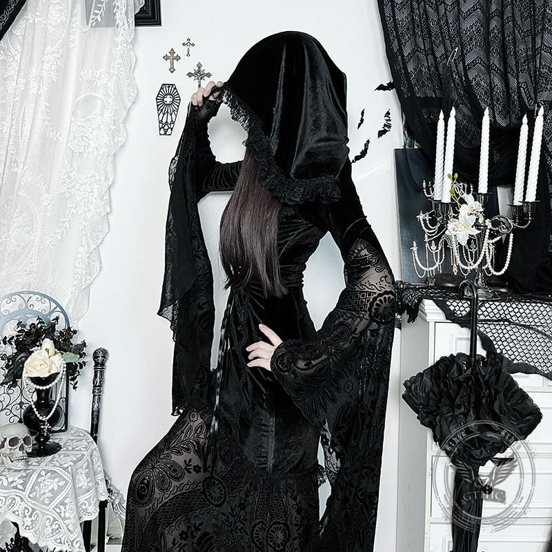 Gothic Cosplay Halloween Trumpet Sleeve Hip Cloak Dress | Gthic.com
