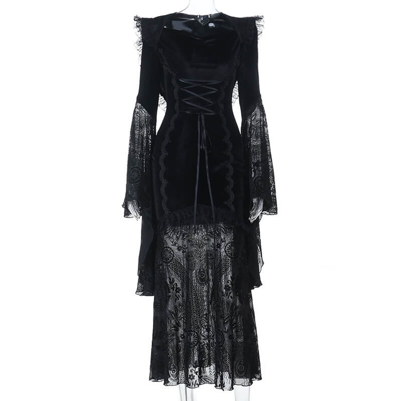 Gothic Cosplay Halloween Trumpet Sleeve Hip Cloak Dress