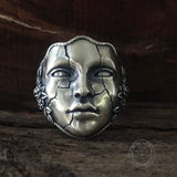 Gothic Cracked Mask Crown Sterling Silver Ring