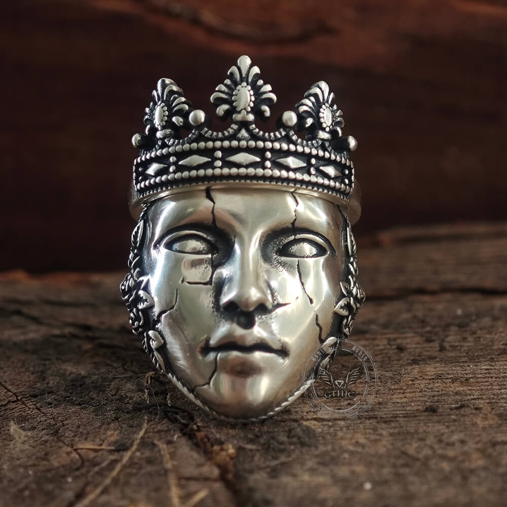 Gothic Cracked Mask Crown Sterling Silver Ring