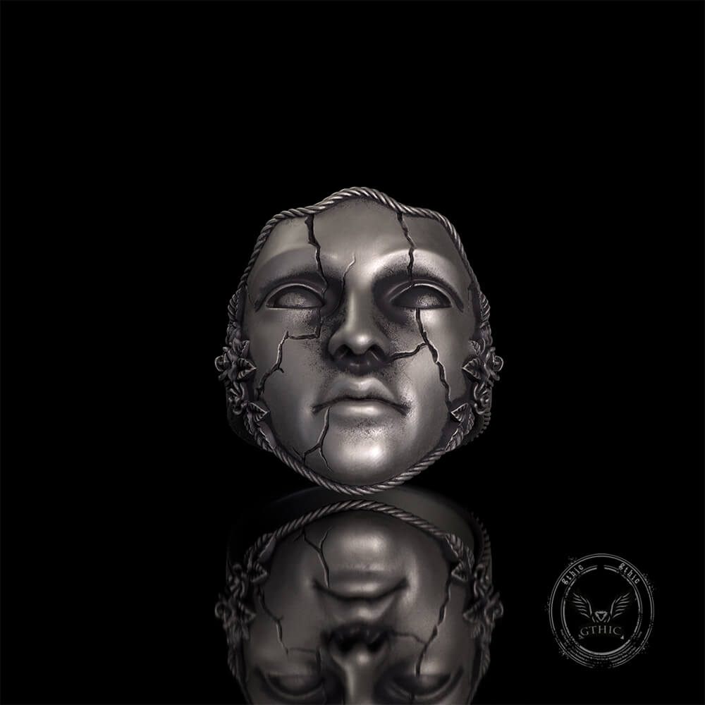 Gothic Cracked Mask Crown Sterling Silver Ring