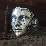 Gothic Cracked Mask Crown Sterling Silver Ring