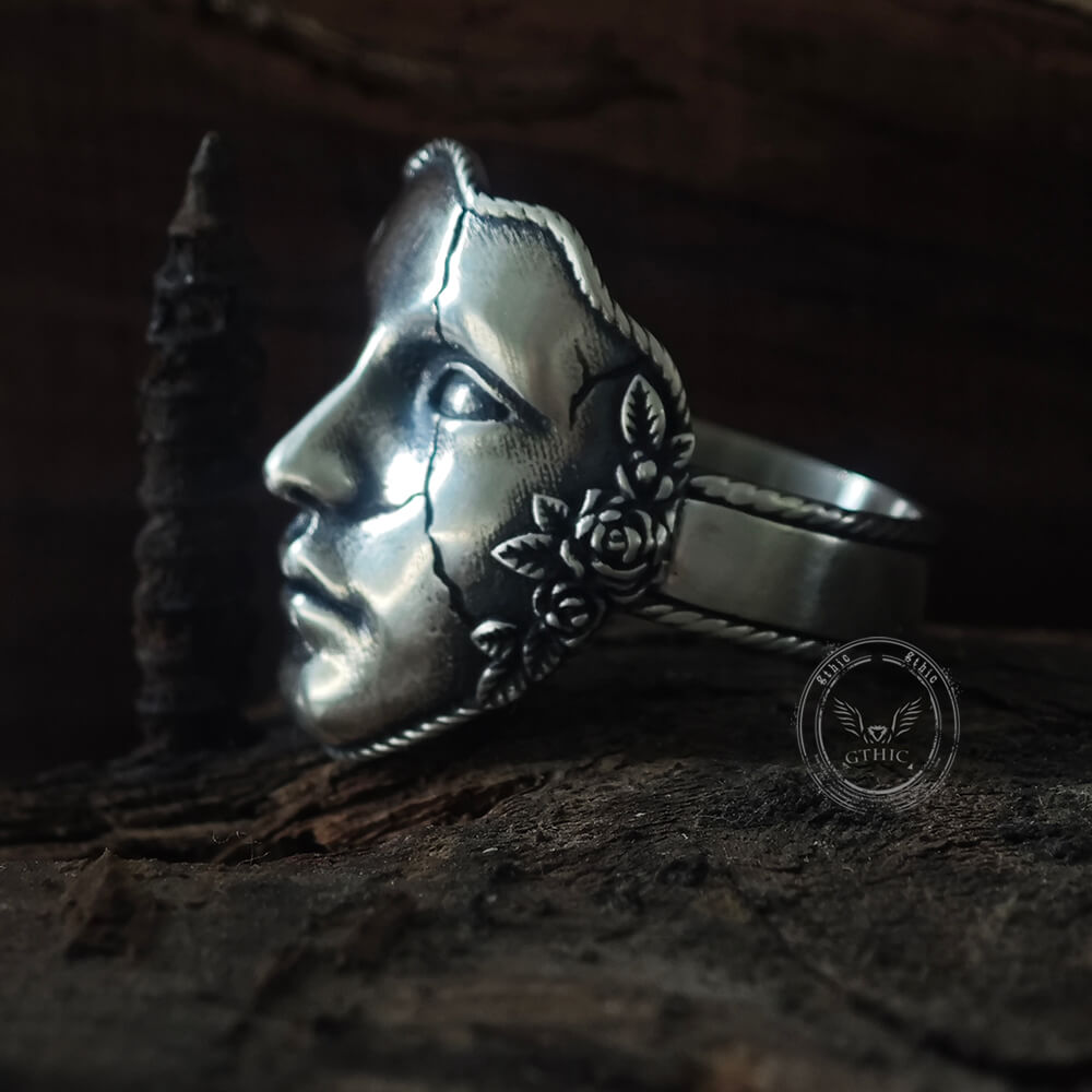 Gothic Cracked Mask Crown Sterling Silver Ring