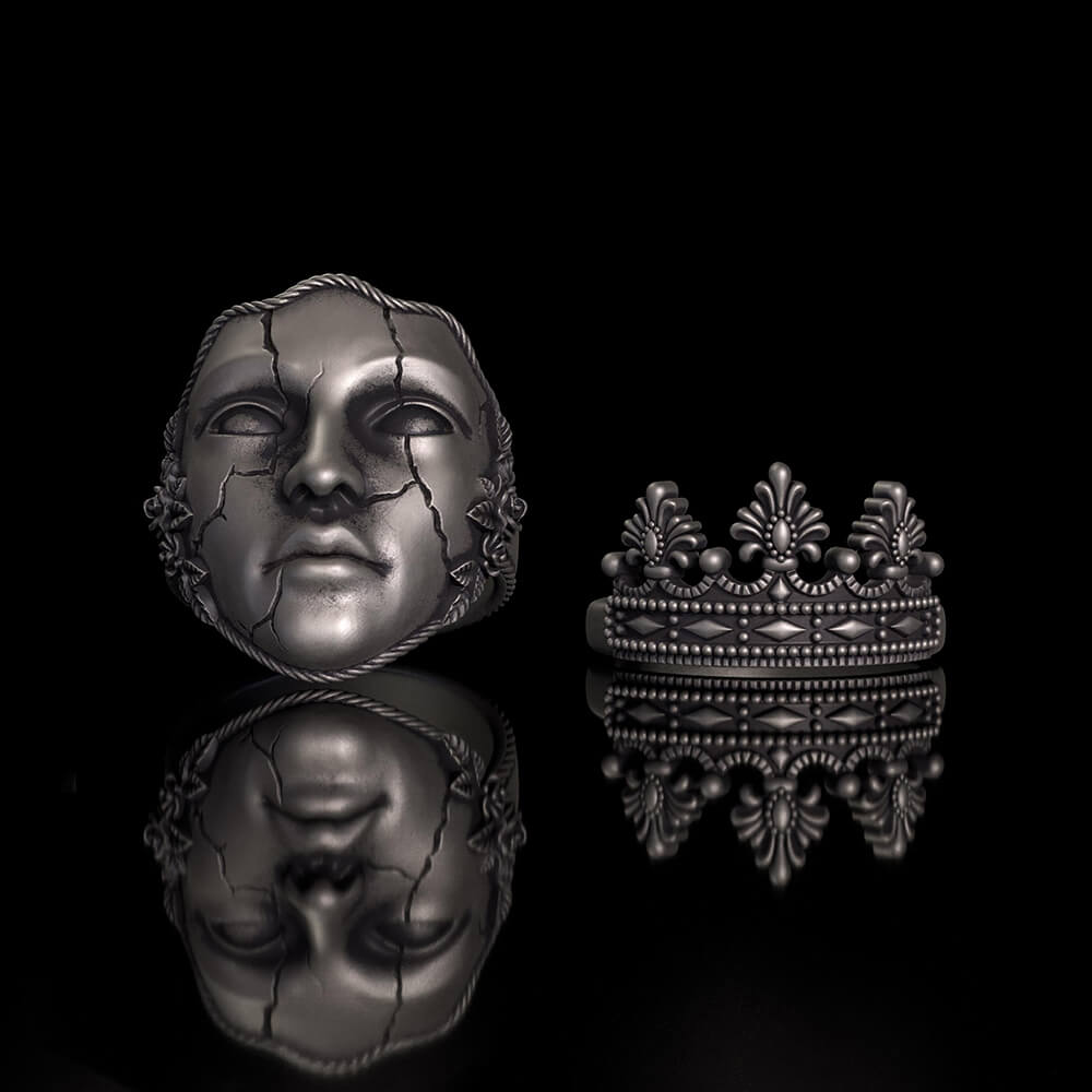 Gothic Cracked Mask Crown Sterling Silver Ring | Gthic.com