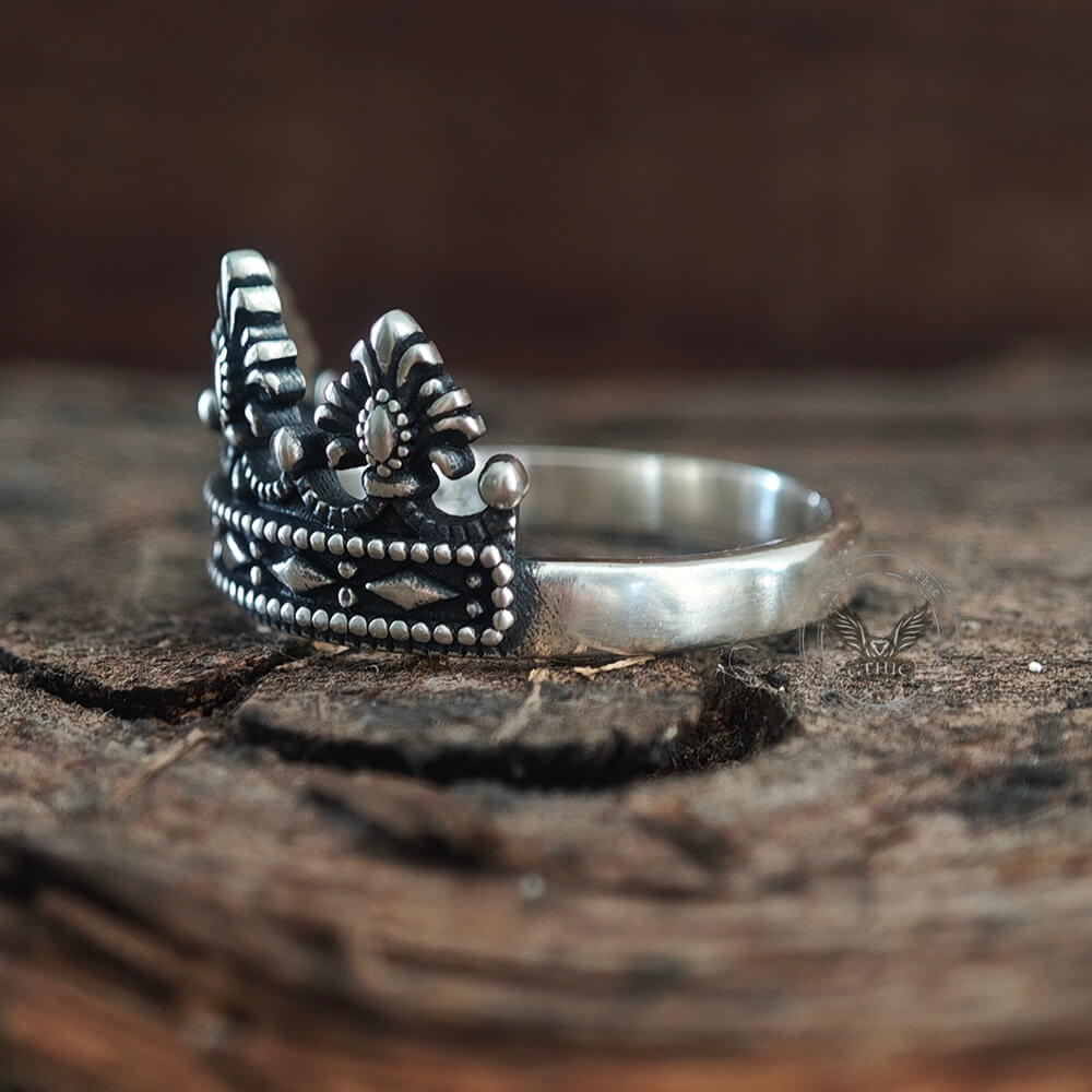 Gothic Cracked Mask Crown Sterling Silver Ring