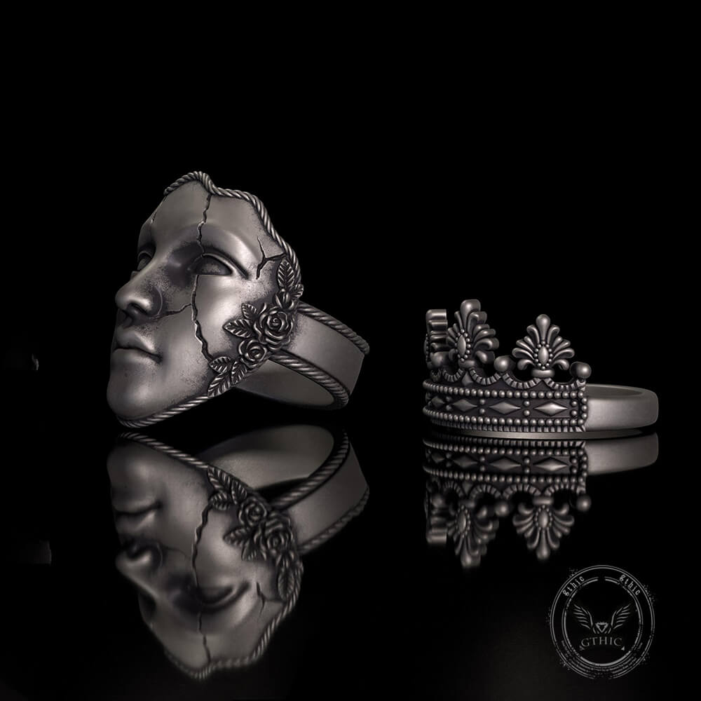 Gothic Cracked Mask Crown Sterling Silver Ring | Gthic.com