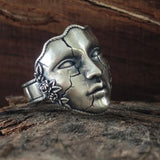 Gothic Cracked Mask Crown Sterling Silver Ring
