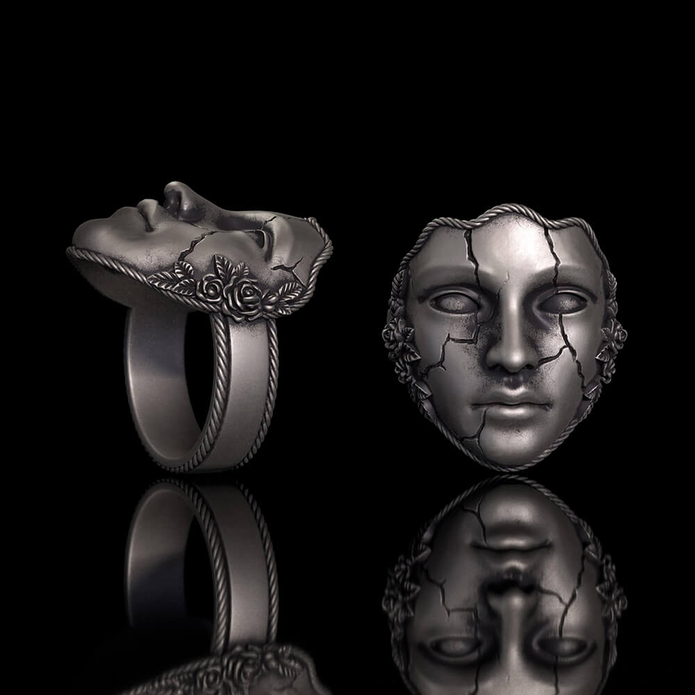 Gothic Cracked Mask Crown Sterling Silver Ring | Gthic.com