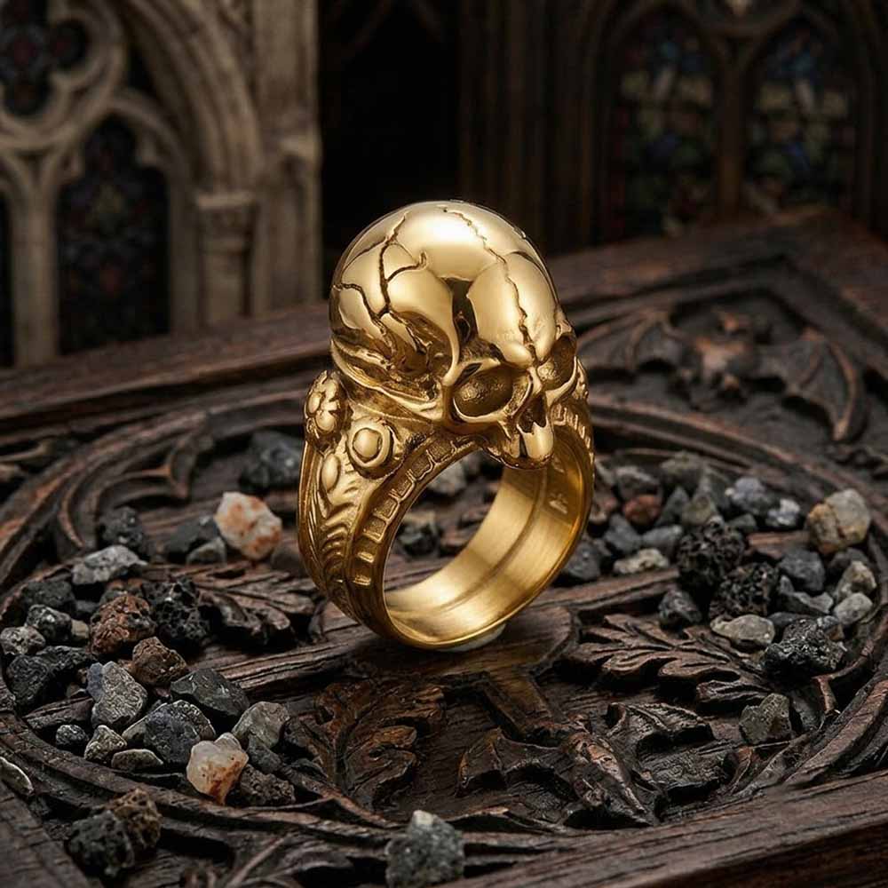 Gothic Cracked Skull Head Stainless Steel Ring
